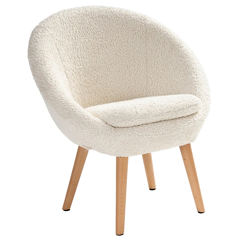 Кресло на деревянных ножках с обивкой из ткани букле Aldo Boucle Armchair Молочный Древесина в Воронеже | Loft Concept 