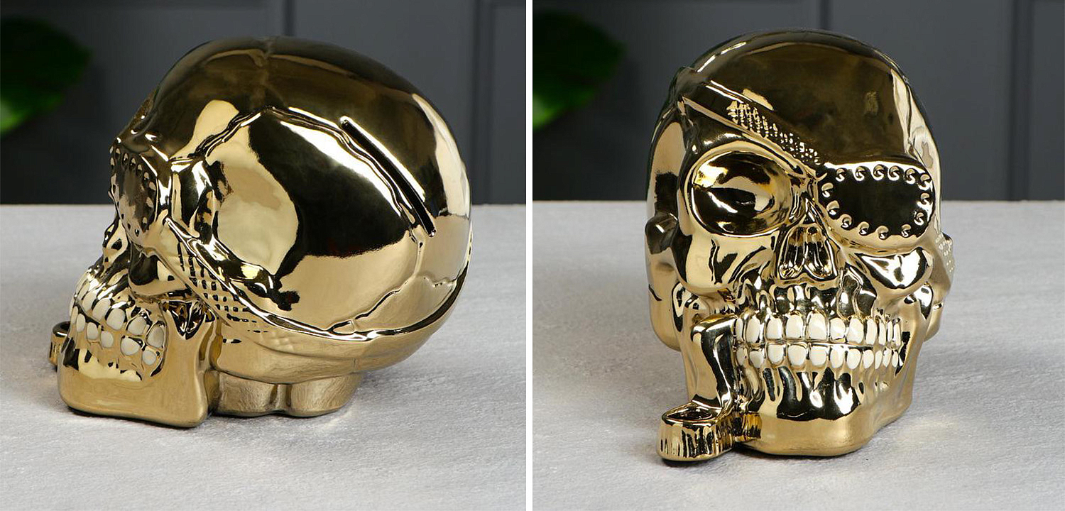 Статуэтка Golden Skull with Pipe Статуэтка Golden Skull with Pipe - Loft-Concept в Воронеже
